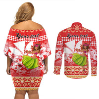 Personalised Hawaii Mele Kalikimaka Couples Matching Off Shoulder Short Dress and Long Sleeve Button Shirt Santa Claus and Hula Dancing Merry Christmas LT9 - Polynesian Pride