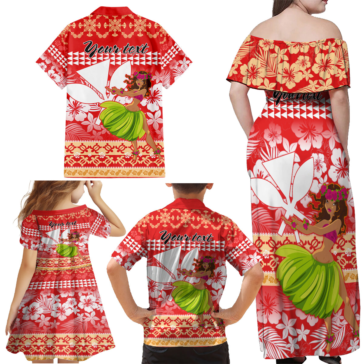 Personalised Hawaii Mele Kalikimaka Family Matching Off Shoulder Maxi Dress and Hawaiian Shirt Santa Claus and Hula Dancing Merry Christmas LT9 - Polynesian Pride