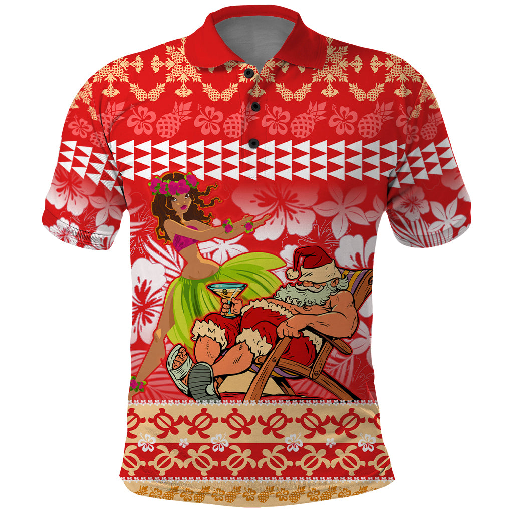 Personalised Hawaii Mele Kalikimaka Polo Shirt Santa Claus and Hula Dancing Merry Christmas LT9 Red - Polynesian Pride