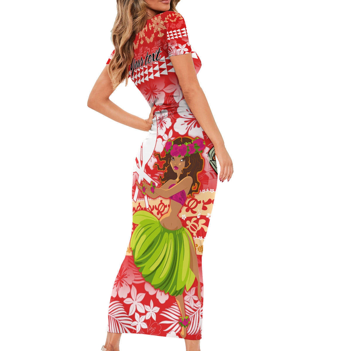 Personalised Hawaii Mele Kalikimaka Short Sleeve Bodycon Dress Santa Claus and Hula Dancing Merry Christmas LT9 - Polynesian Pride