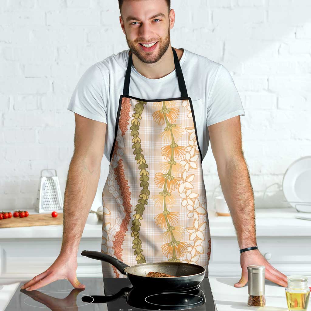 Hawaiian Ohia Lehua Lei Apron Plaid Palaka Ahiehie Pattern - Polynesian Pride