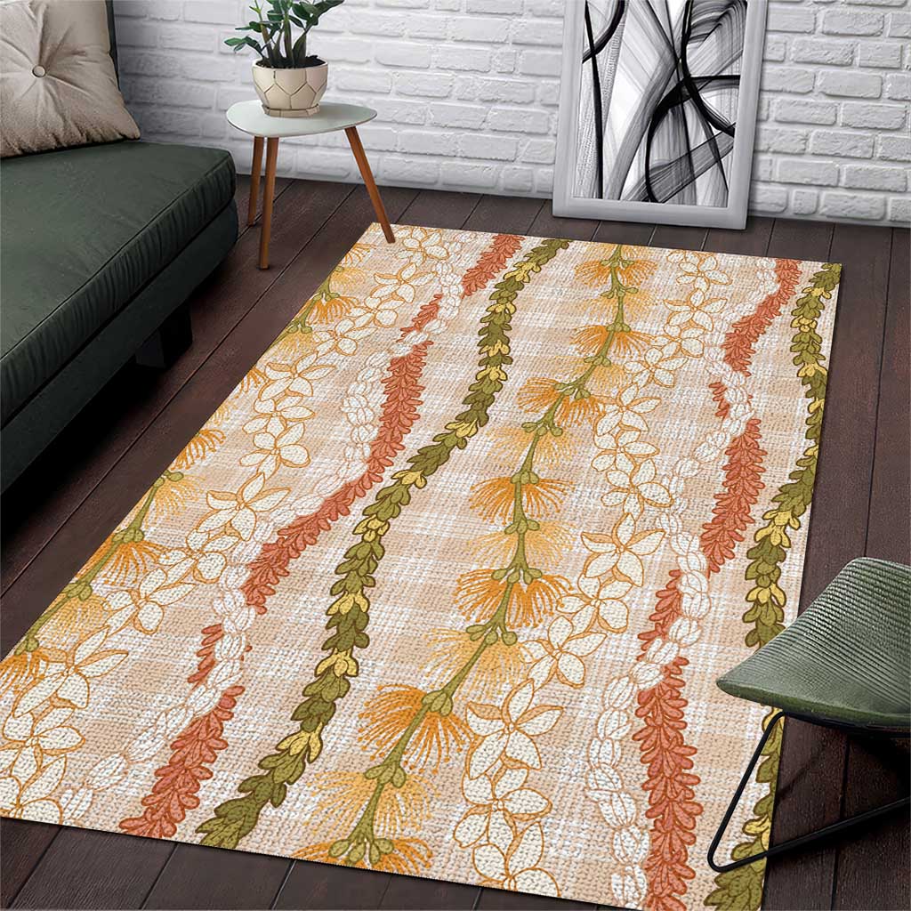 Hawaiian Ohia Lehua Lei Area Rug Plaid Palaka Ahiehie Pattern - Polynesian Pride