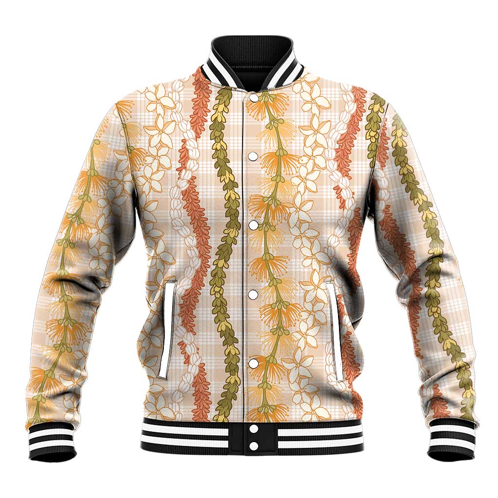 Hawaiian Ohia Lehua Lei Baseball Jacket Plaid Palaka Ahiehie Pattern - Polynesian Pride