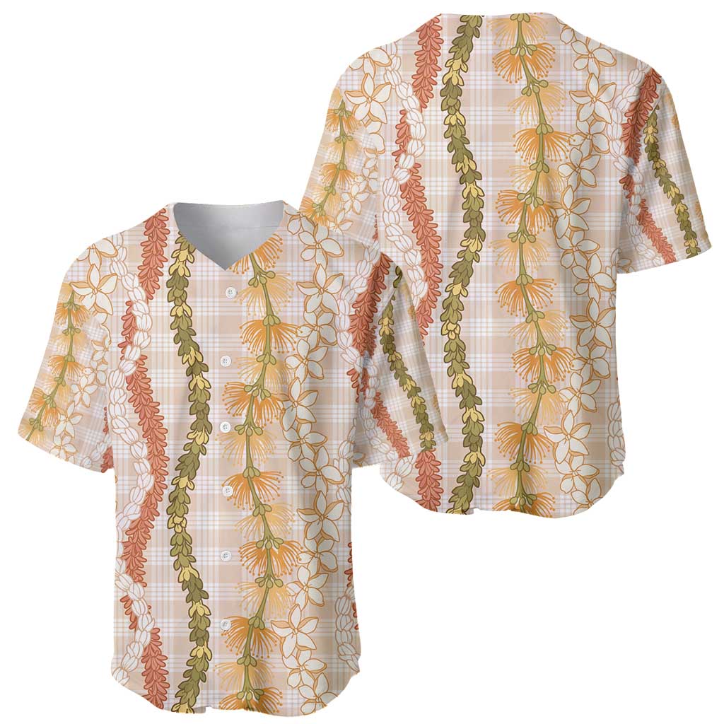 Hawaiian Ohia Lehua Lei Baseball Jersey Plaid Palaka Ahiehie Pattern - Polynesian Pride