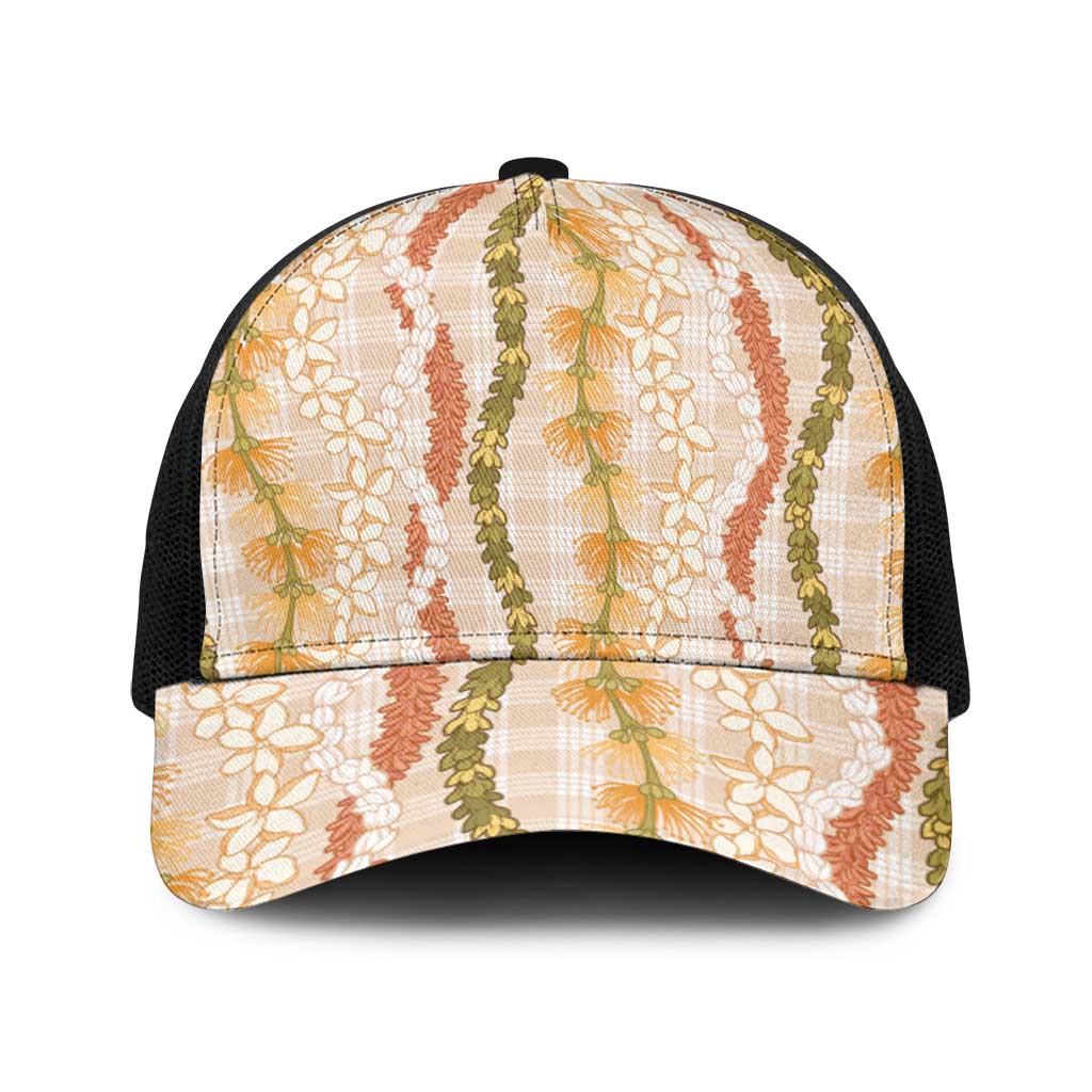 Hawaiian Ohia Lehua Lei Baseball Net Cap Plaid Palaka Ahiehie Pattern - Polynesian Pride
