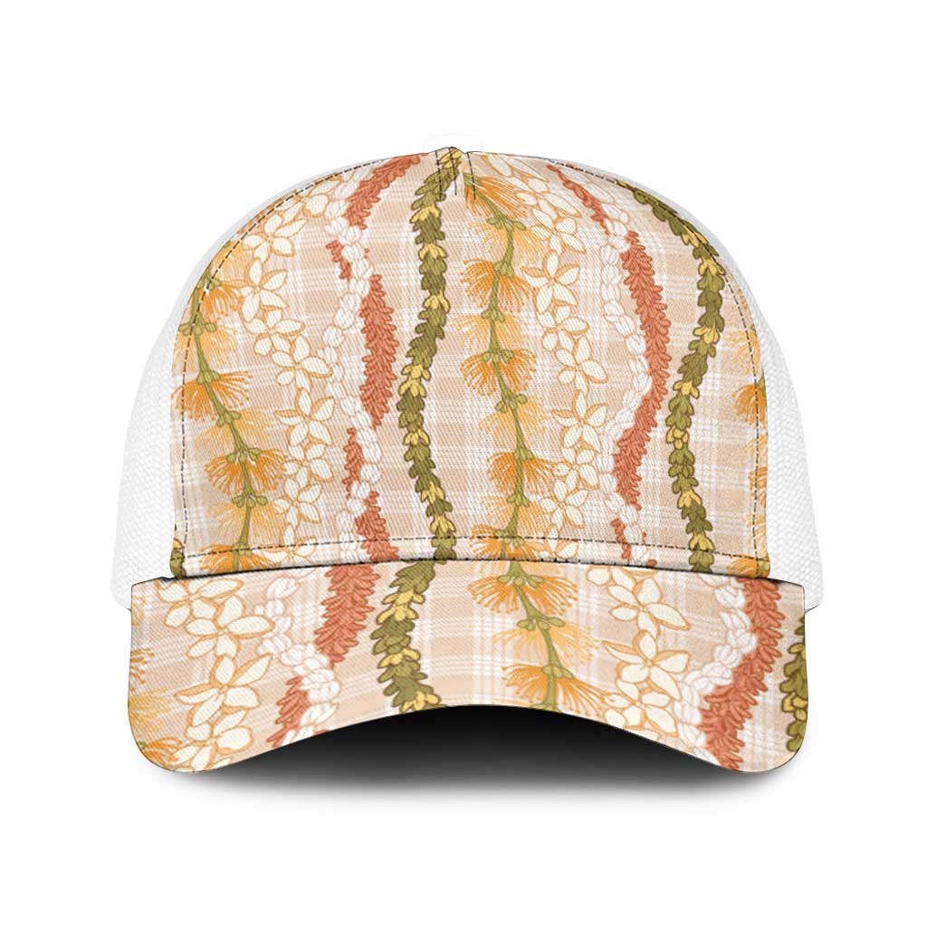 Hawaiian Ohia Lehua Lei Baseball Net Cap Plaid Palaka Ahiehie Pattern - Polynesian Pride
