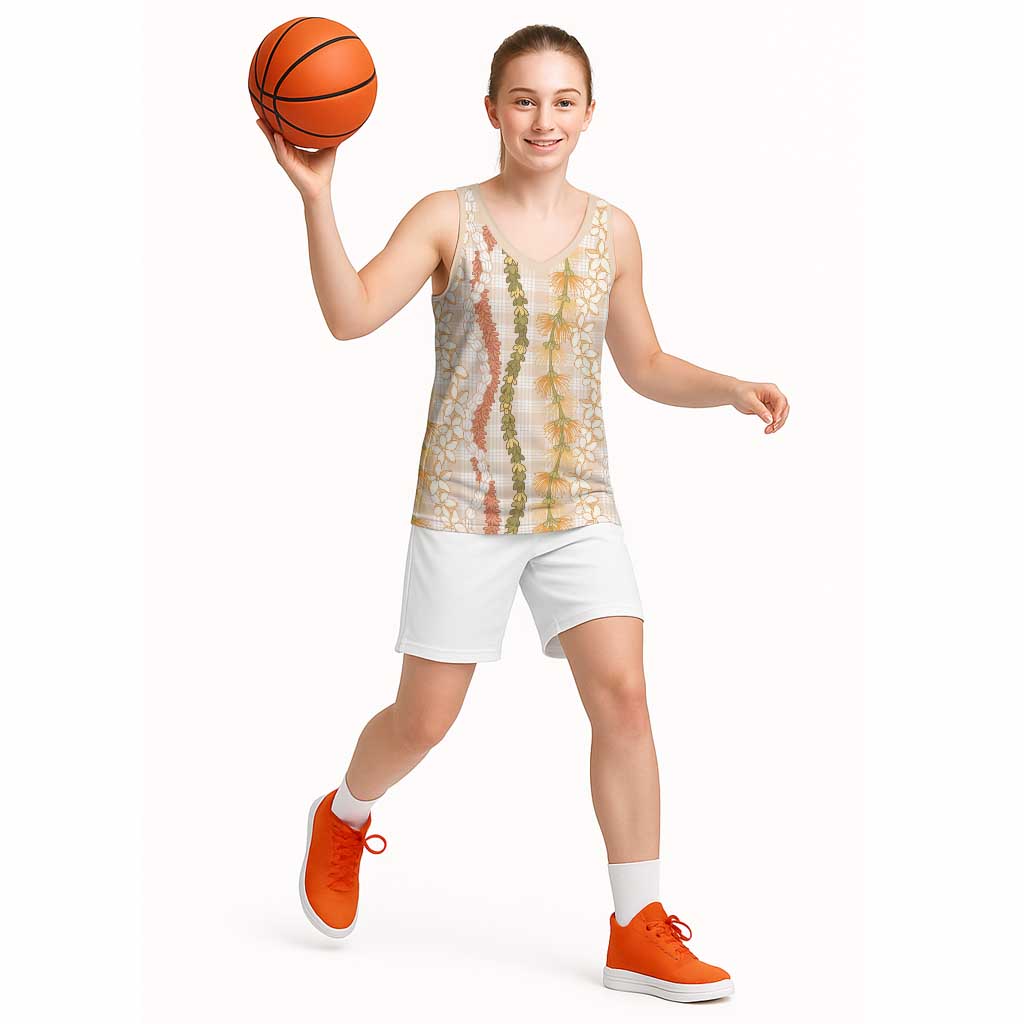 Hawaiian Ohia Lehua Lei Basketball Jersey Plaid Palaka Ahiehie Pattern - Polynesian Pride