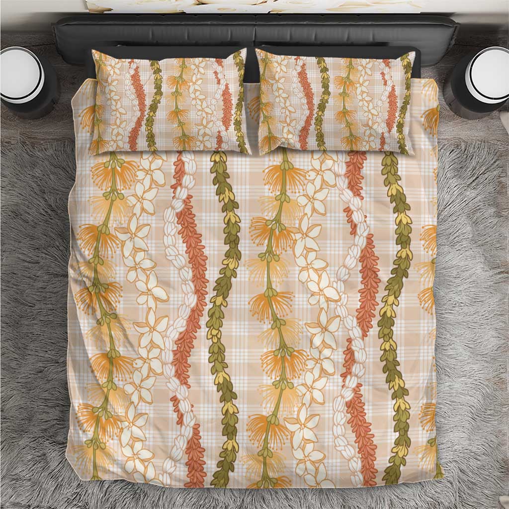 Hawaiian Ohia Lehua Lei Bedding Set Plaid Palaka Ahiehie Pattern - Polynesian Pride