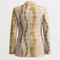 Hawaiian Ohia Lehua Lei Blazer Plaid Palaka Ahiehie Pattern - Polynesian Pride