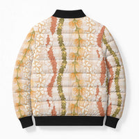 Hawaiian Ohia Lehua Lei Bomber Puffer Jacket Plaid Palaka Ahiehie Pattern - Polynesian Pride