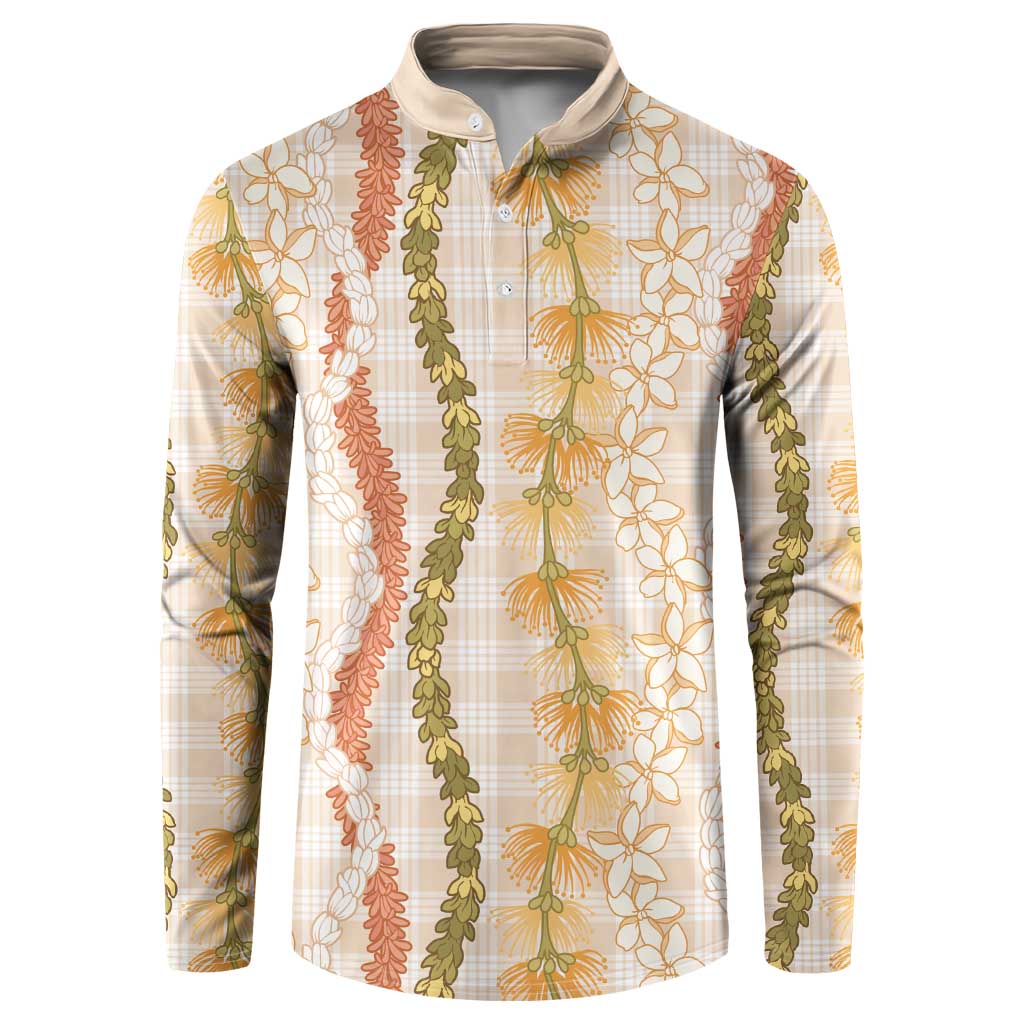 Hawaiian Ohia Lehua Lei Button Sweatshirt Plaid Palaka Ahiehie Pattern - Polynesian Pride