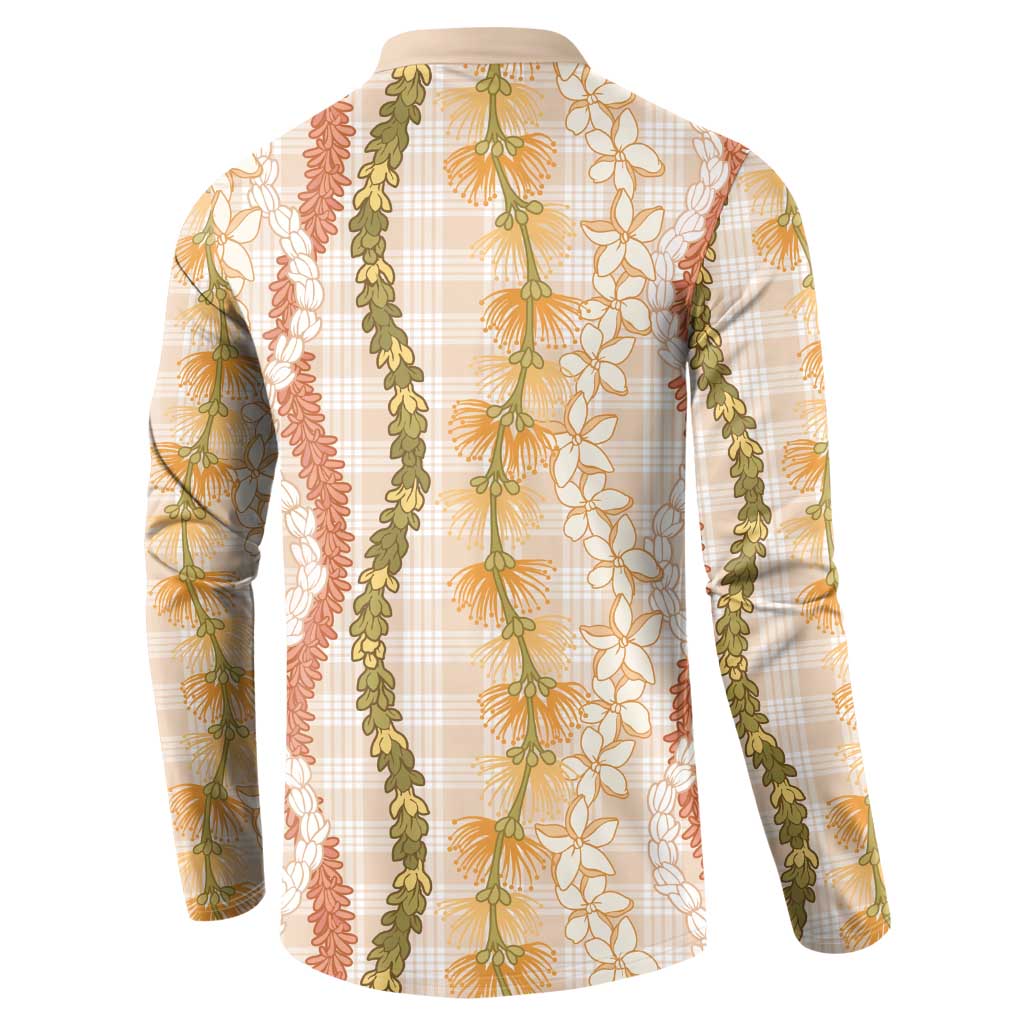 Hawaiian Ohia Lehua Lei Button Sweatshirt Plaid Palaka Ahiehie Pattern - Polynesian Pride