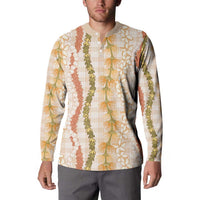 Hawaiian Ohia Lehua Lei Button Sweatshirt Plaid Palaka Ahiehie Pattern - Polynesian Pride