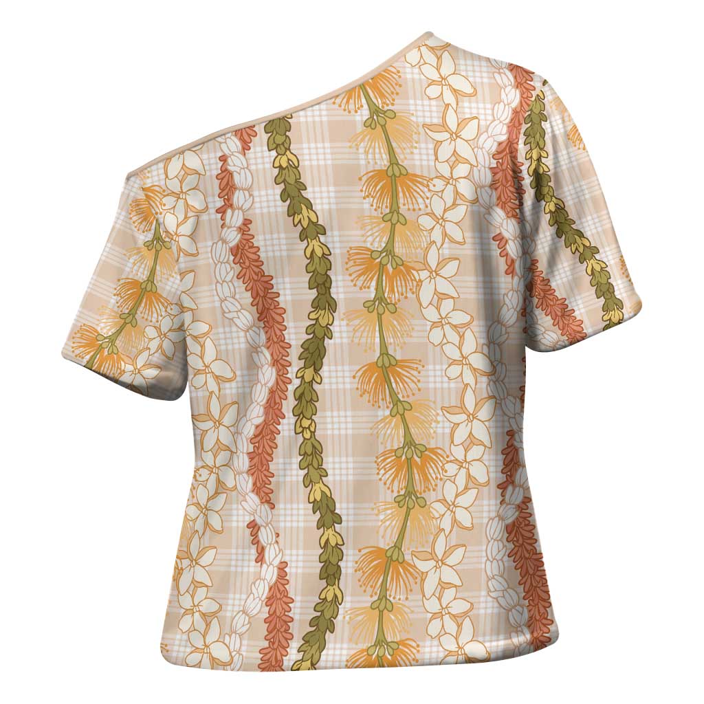 Hawaiian Ohia Lehua Lei Cross Shoulder Shirt Plaid Palaka Ahiehie Pattern - Polynesian Pride