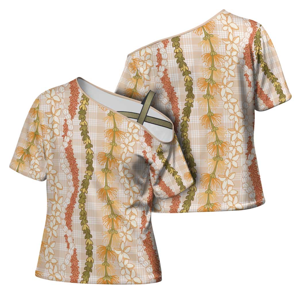 Hawaiian Ohia Lehua Lei Cross Shoulder Shirt Plaid Palaka Ahiehie Pattern - Polynesian Pride