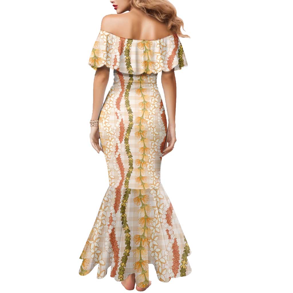 Hawaiian Ohia Lehua Lei Family Matching Mermaid Dress and Hawaiian Shirt Plaid Palaka Ahiehie Pattern - Polynesian Pride