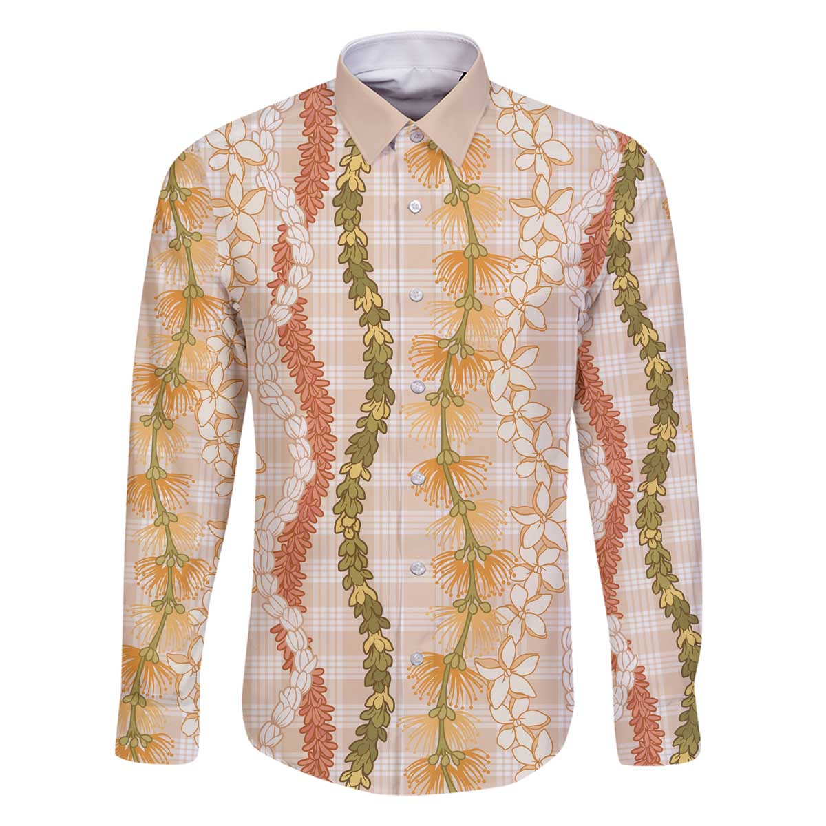 Hawaiian Ohia Lehua Lei Family Matching Off The Shoulder Long Sleeve Dress and Hawaiian Shirt Plaid Palaka Ahiehie Pattern - Polynesian Pride