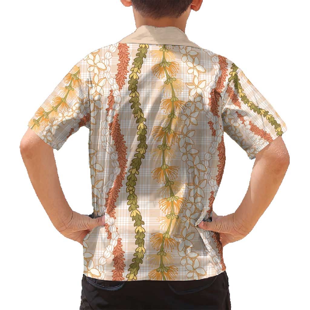 Hawaiian Ohia Lehua Lei Family Matching Off Shoulder Maxi Dress and Hawaiian Shirt Plaid Palaka Ahiehie Pattern - Polynesian Pride