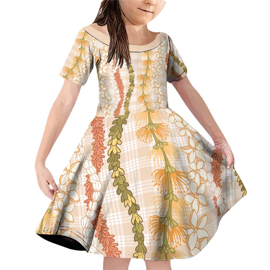 Hawaiian Ohia Lehua Lei Family Matching Off Shoulder Short Dress and Hawaiian Shirt Plaid Palaka Ahiehie Pattern - Polynesian Pride