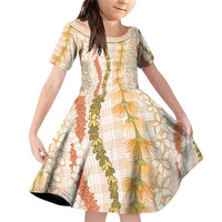 Hawaiian Ohia Lehua Lei Family Matching Off Shoulder Short Dress and Hawaiian Shirt Plaid Palaka Ahiehie Pattern - Polynesian Pride