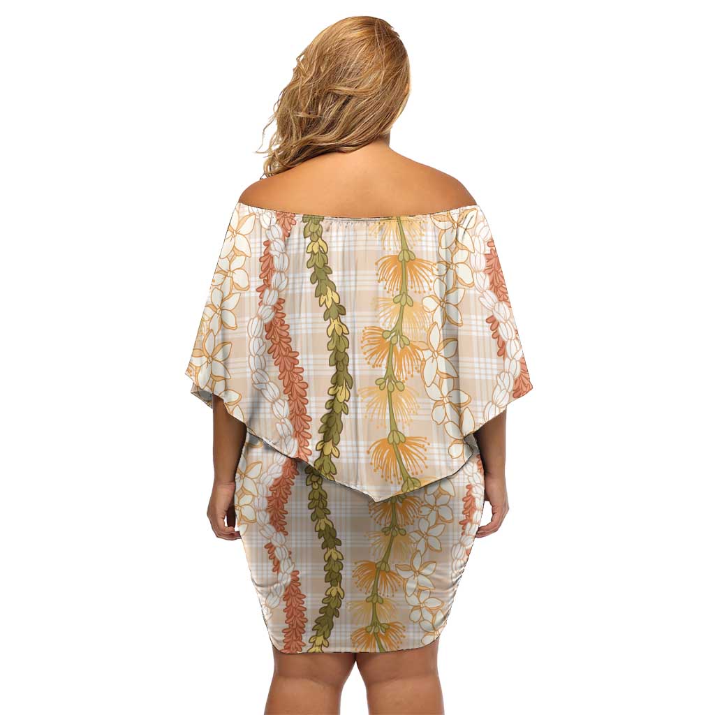 Hawaiian Ohia Lehua Lei Family Matching Off Shoulder Short Dress and Hawaiian Shirt Plaid Palaka Ahiehie Pattern - Polynesian Pride