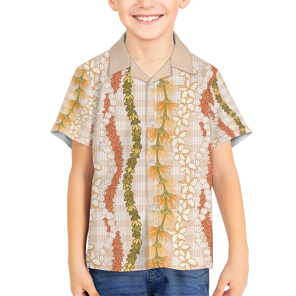 Hawaiian Ohia Lehua Lei Kid Hawaiian Shirt Plaid Palaka Ahiehie Pattern - Polynesian Pride