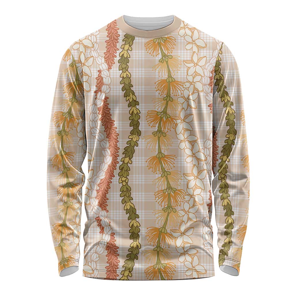 Hawaiian Ohia Lehua Lei Long Sleeve Shirt Plaid Palaka Ahiehie Pattern - Polynesian Pride