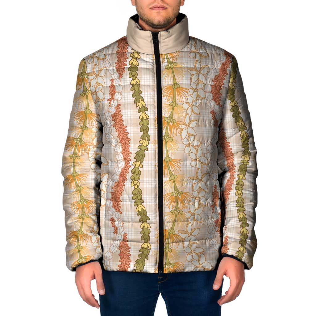Hawaiian Ohia Lehua Lei Padded Jacket Plaid Palaka Ahiehie Pattern - Polynesian Pride