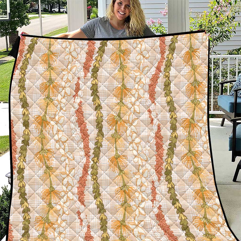Hawaiian Ohia Lehua Lei Quilt Plaid Palaka Ahiehie Pattern - Polynesian Pride