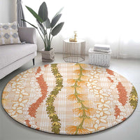 Hawaiian Ohia Lehua Lei Round Carpet Plaid Palaka Ahiehie Pattern - Polynesian Pride