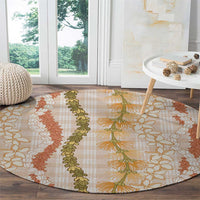 Hawaiian Ohia Lehua Lei Round Carpet Plaid Palaka Ahiehie Pattern - Polynesian Pride