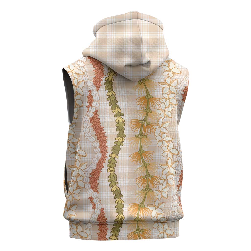 Hawaiian Ohia Lehua Lei Sleeveless Hoodie Plaid Palaka Ahiehie Pattern - Polynesian Pride