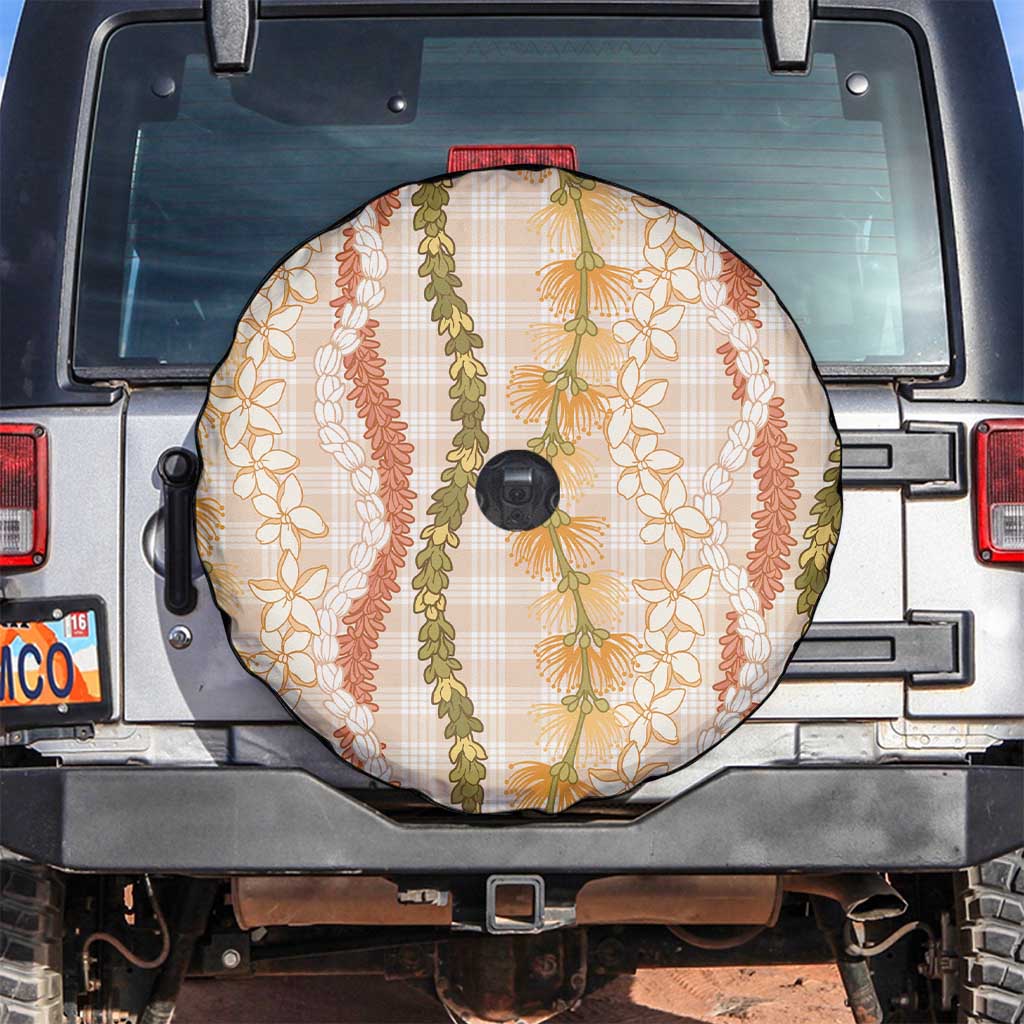 Hawaiian Ohia Lehua Lei Spare Tire Cover Plaid Palaka Ahiehie Pattern - Polynesian Pride