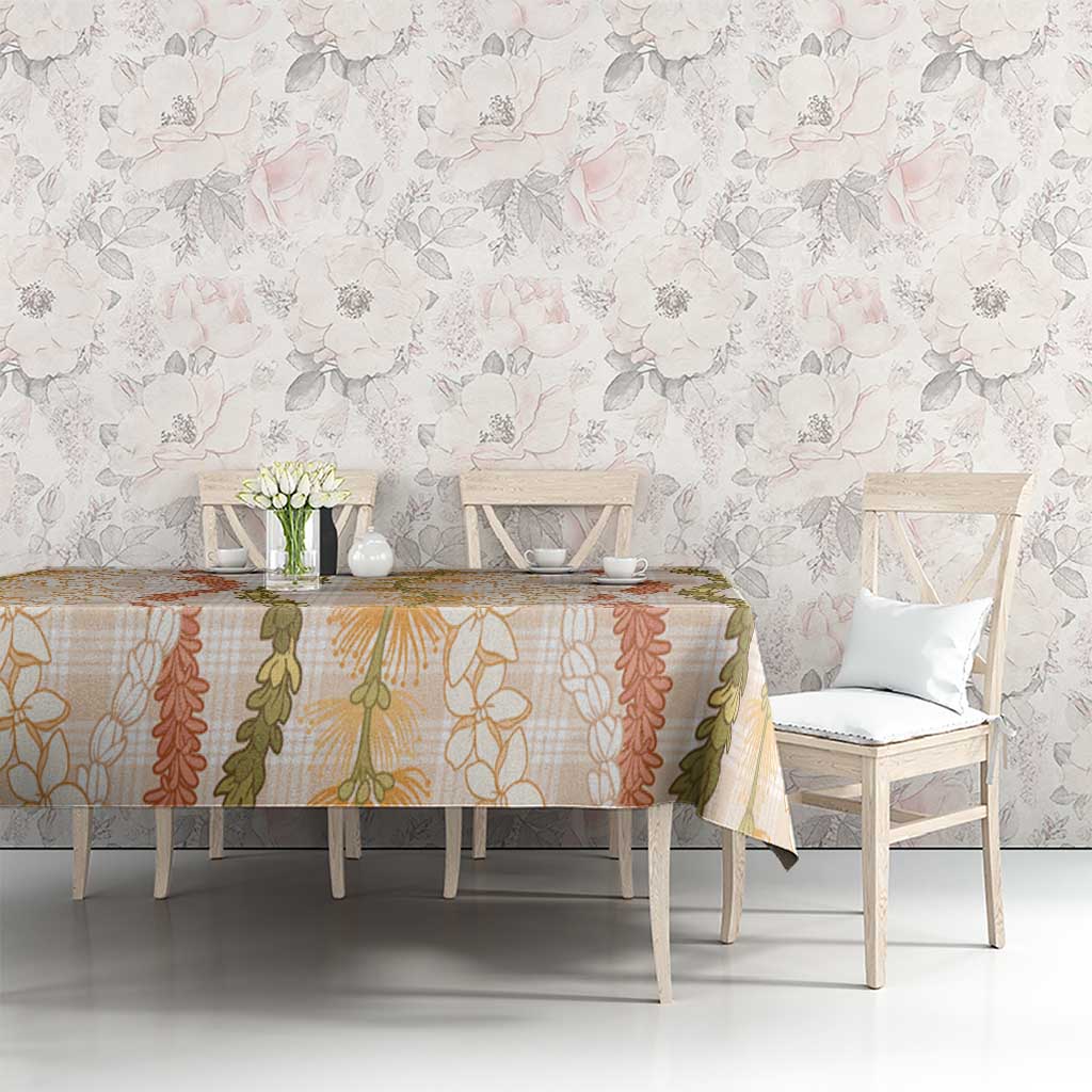 Hawaiian Ohia Lehua Lei Tablecloth Plaid Palaka Ahiehie Pattern - Polynesian Pride