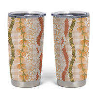 Hawaiian Ohia Lehua Lei Tumbler Cup Plaid Palaka Ahiehie Pattern - Polynesian Pride