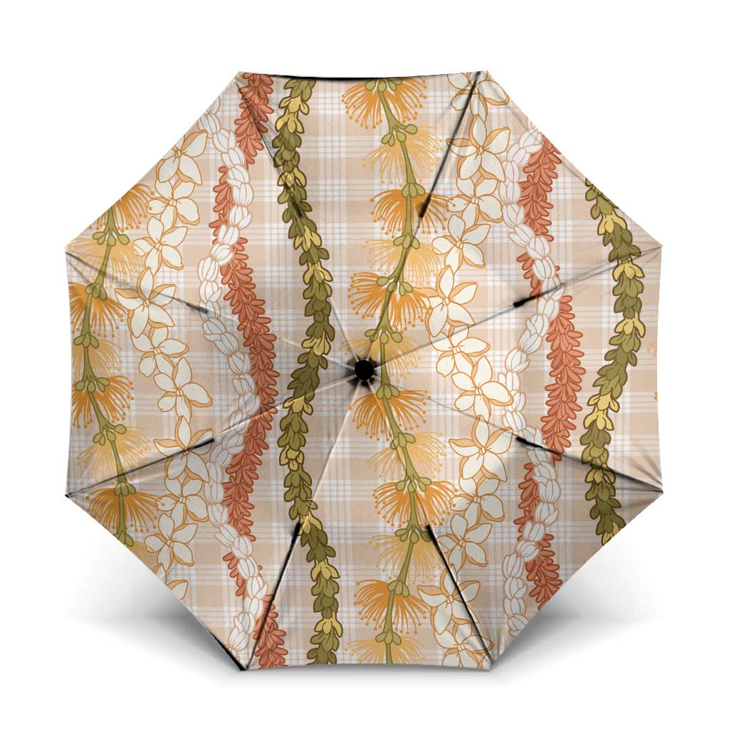 Hawaiian Ohia Lehua Lei Umbrella Plaid Palaka Ahiehie Pattern - Polynesian Pride