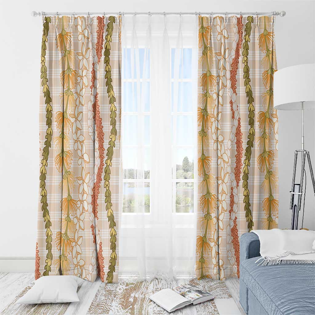 Hawaiian Ohia Lehua Lei Window Curtain Plaid Palaka Ahiehie Pattern - Polynesian Pride