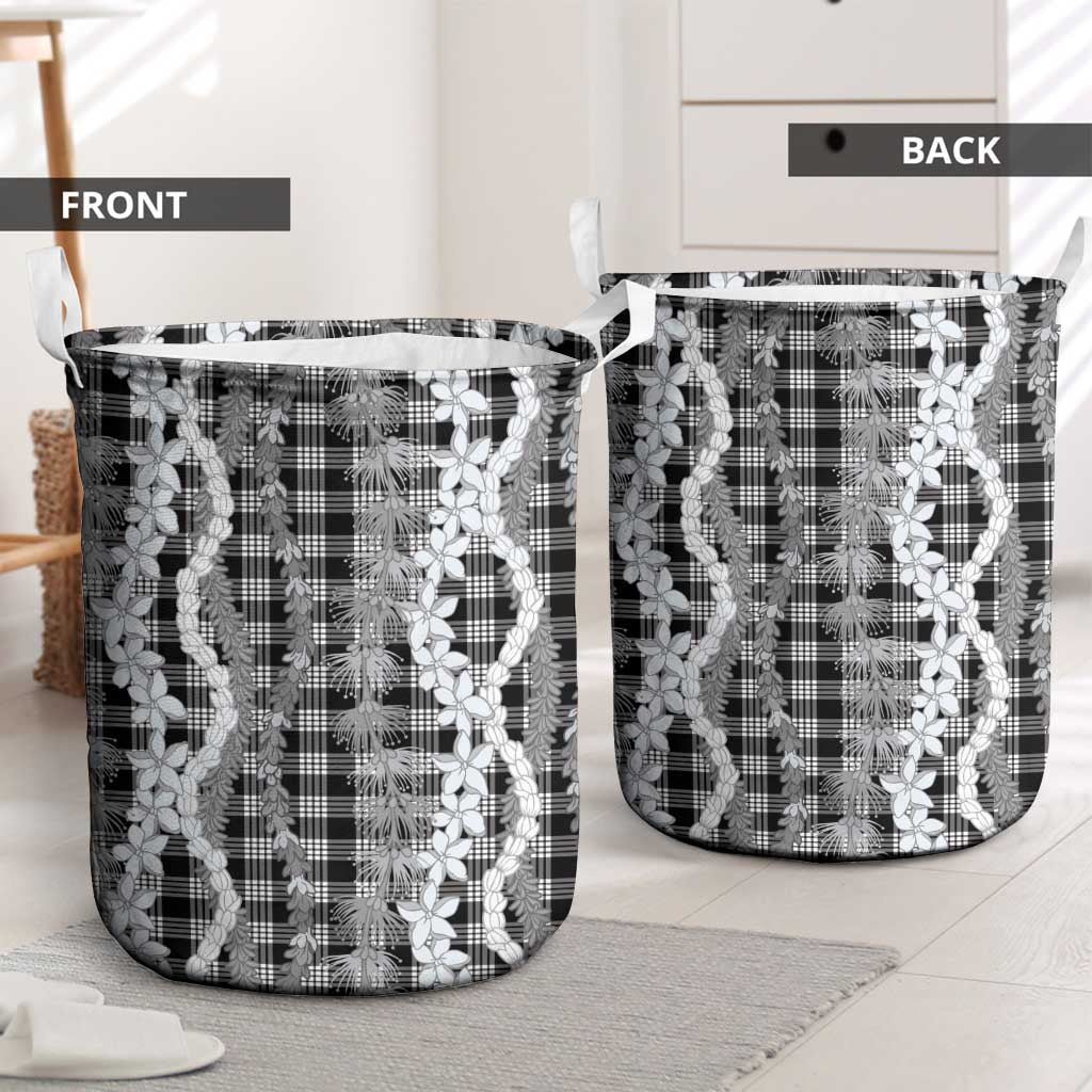Hawaiian Ohia Lehua Lei Laundry Basket Plaid Palaka Eleele Pattern - Polynesian Pride