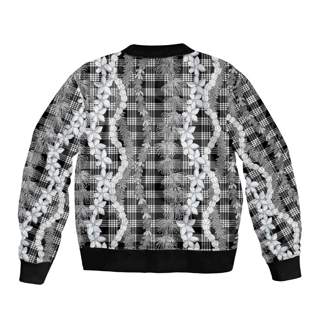 Hawaiian Ohia Lehua Lei Bomber Jacket Plaid Palaka Eleele Pattern - Polynesian Pride