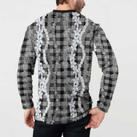 Hawaiian Ohia Lehua Lei Button Sweatshirt Plaid Palaka Eleele Pattern - Polynesian Pride