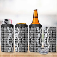 Hawaiian Ohia Lehua Lei 4 in 1 Can Cooler Tumbler Plaid Palaka Eleele Pattern - Polynesian Pride