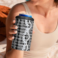 Hawaiian Ohia Lehua Lei 4 in 1 Can Cooler Tumbler Plaid Palaka Eleele Pattern - Polynesian Pride