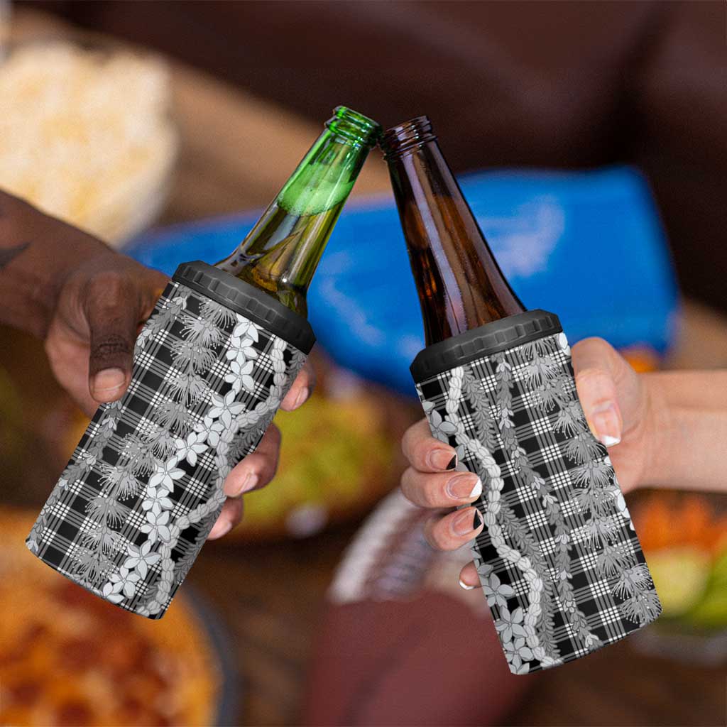 Hawaiian Ohia Lehua Lei 4 in 1 Can Cooler Tumbler Plaid Palaka Eleele Pattern - Polynesian Pride