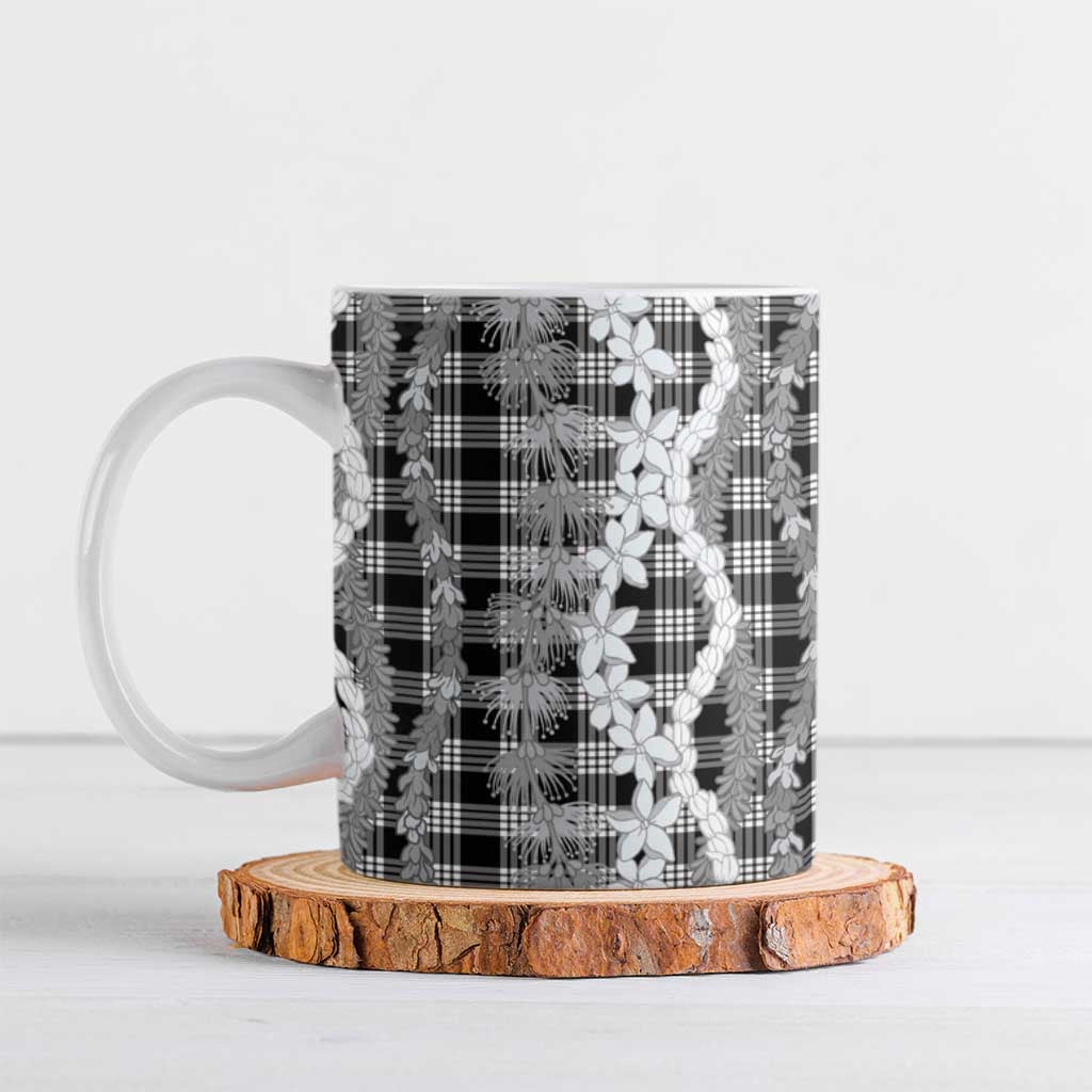 Hawaiian Ohia Lehua Lei Ceramic Mug Plaid Palaka Eleele Pattern - Polynesian Pride