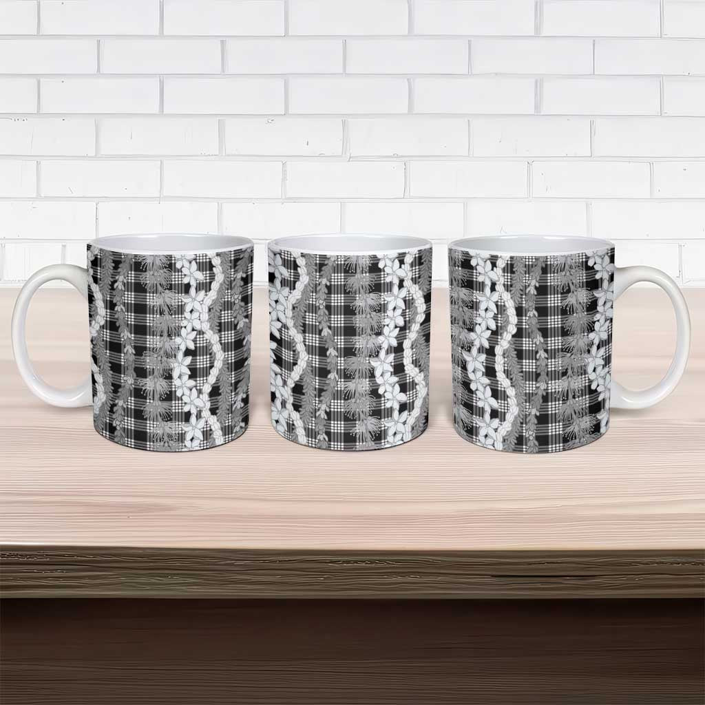 Hawaiian Ohia Lehua Lei Ceramic Mug Plaid Palaka Eleele Pattern - Polynesian Pride