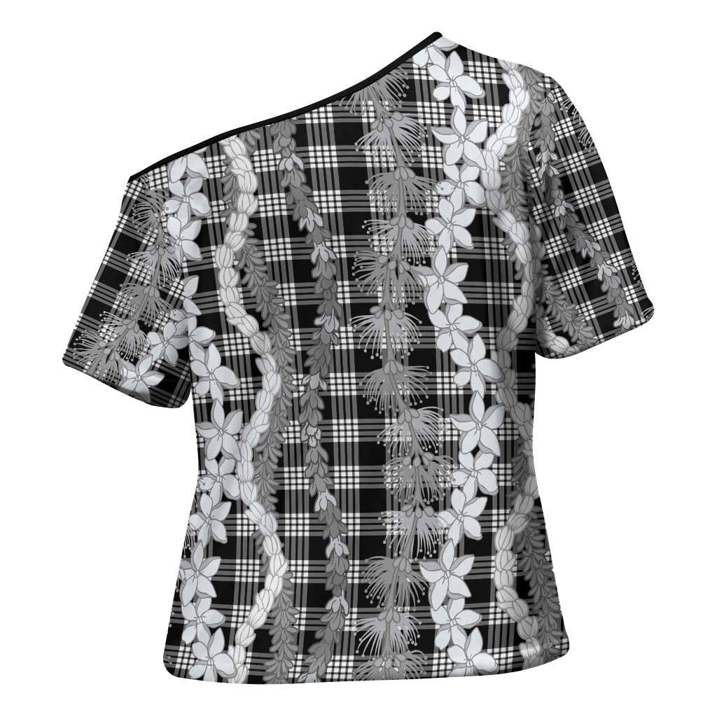 Hawaiian Ohia Lehua Lei Cross Shoulder Shirt Plaid Palaka Eleele Pattern - Polynesian Pride