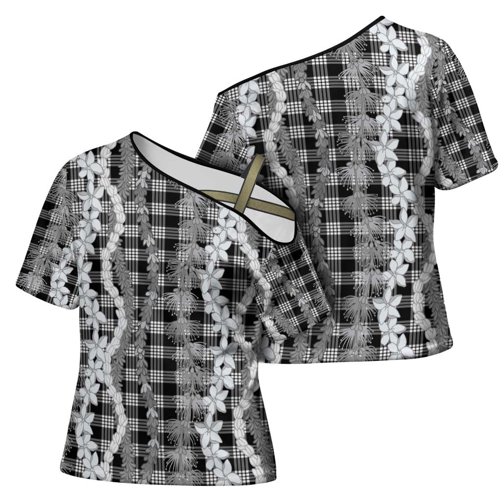 Hawaiian Ohia Lehua Lei Cross Shoulder Shirt Plaid Palaka Eleele Pattern - Polynesian Pride