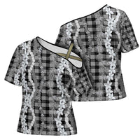 Hawaiian Ohia Lehua Lei Cross Shoulder Shirt Plaid Palaka Eleele Pattern - Polynesian Pride