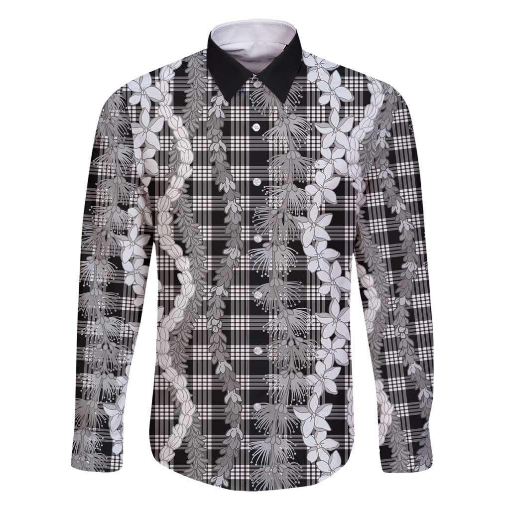 Hawaiian Ohia Lehua Lei Family Matching Mermaid Dress and Hawaiian Shirt Plaid Palaka Eleele Pattern - Polynesian Pride