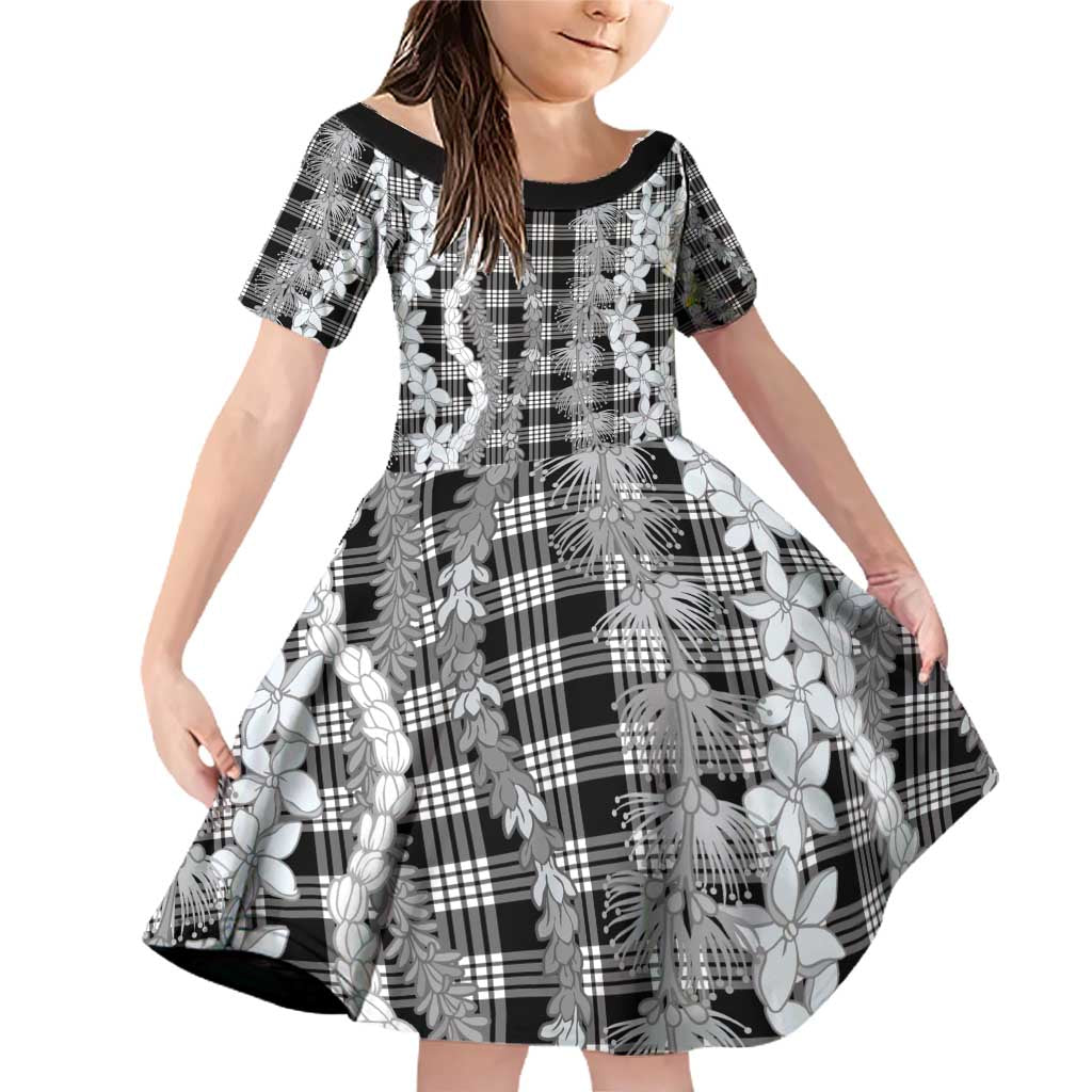 Hawaiian Ohia Lehua Lei Family Matching Off Shoulder Short Dress and Hawaiian Shirt Plaid Palaka Eleele Pattern - Polynesian Pride